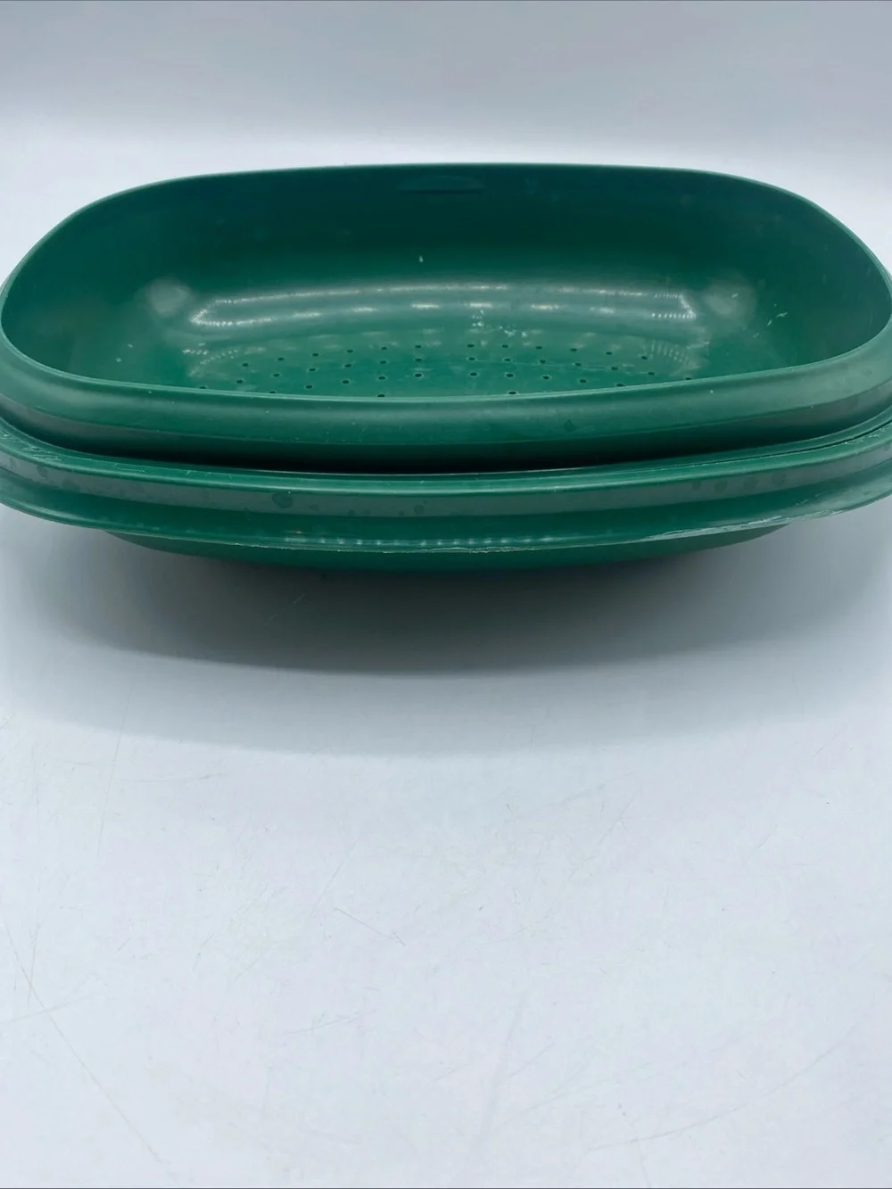 Vintage Tupperware Green 6 Cup Microwave Steamer 2 Piece Set USA Cottage Core